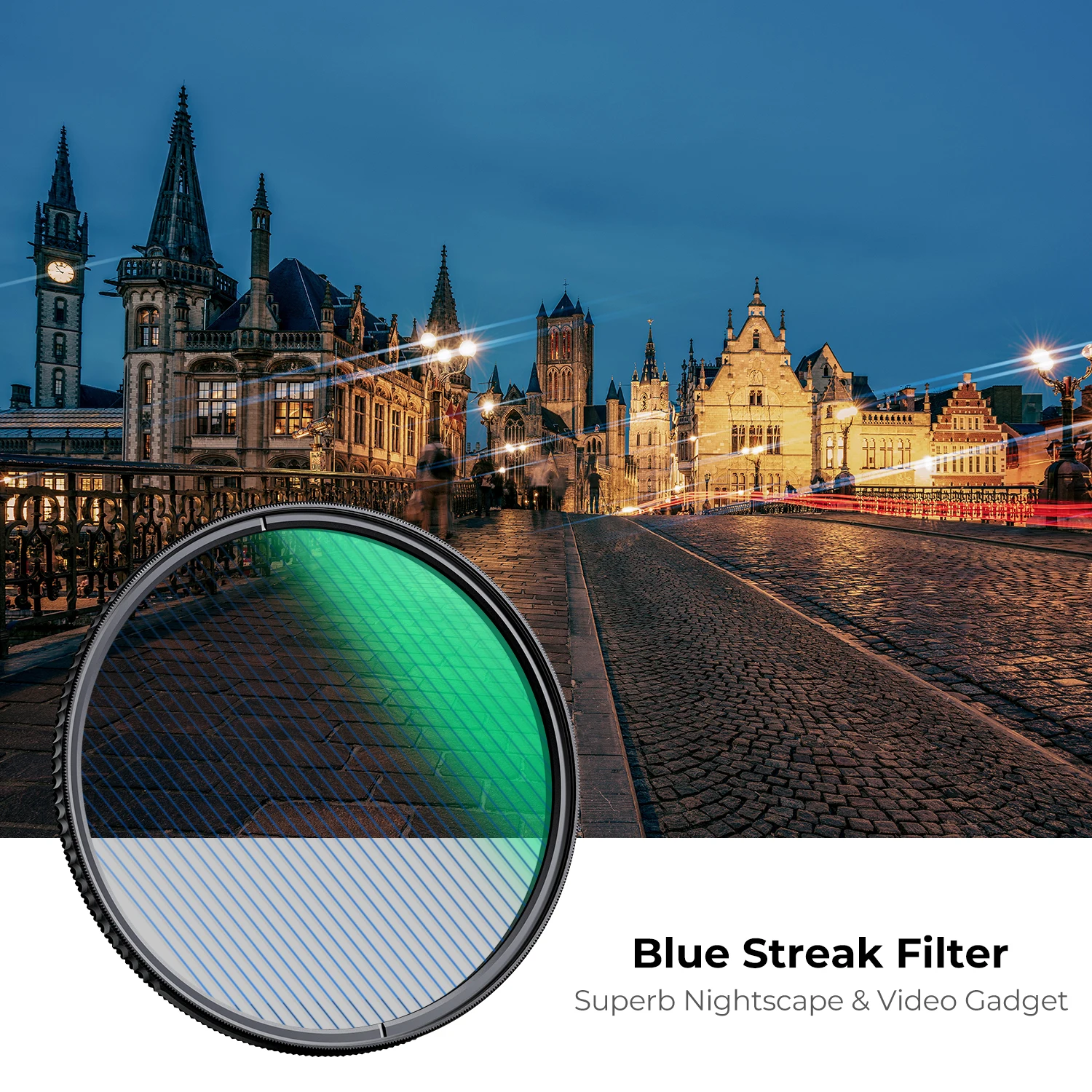 K & F Concept 67mm Blue Streak Effect Lens Filter Anamorphic Optical Glass Light Flare Effect Filter per obiettivo della fotocamera 72mm 82mm