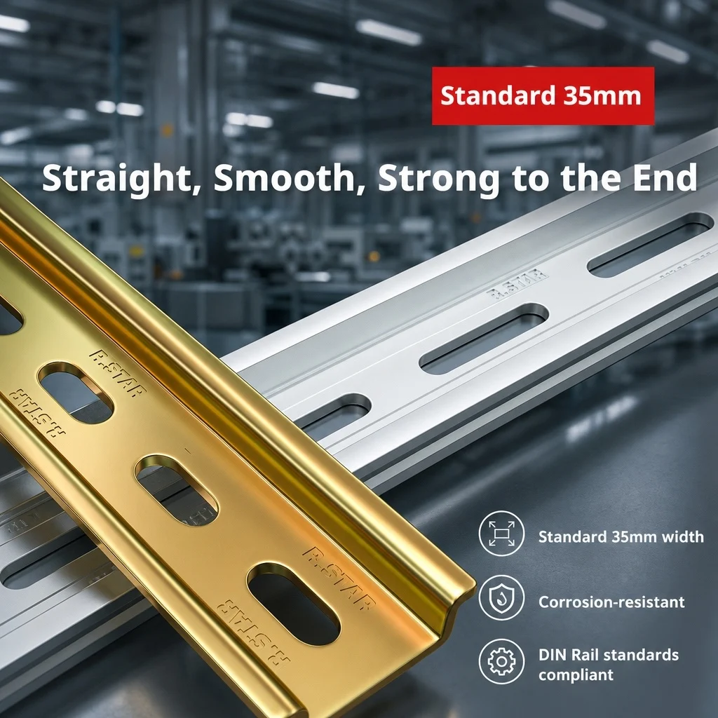 Industrial DIN Rail for PLC & Breakers: 35mm Width, 1mm Thickness, Aluminum/Steel, 1m Length, Anti-Slip Groove Design