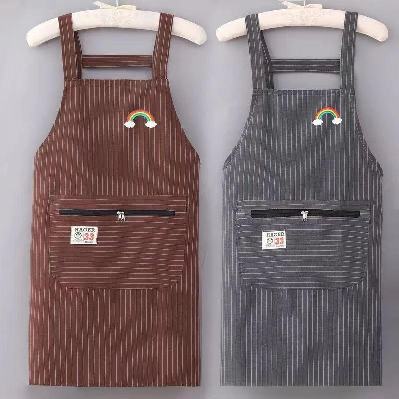 

1pcs Women's Oil Resistant Apron - Cotton Kitchen Smock with Pockets,Adjustable for Cooking,Baking & Cleaning (Striped）