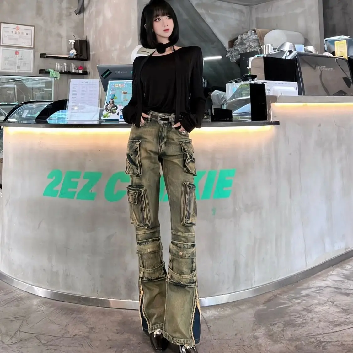 

Women Jeans with Pocket Cargo Slim Denim Pant #2024 retro harajuku e-girl fairycore 2000s grunge gothic Techwear Motorcycle Punk