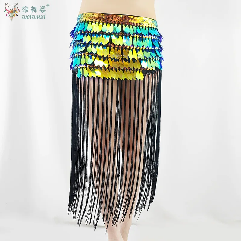 Cadena triangular larga con borlas para danza del vientre, cadena larga con lentejuelas para mujer, puesta en escena, cadena de cintura para danza del vientre, longitud ajustable
