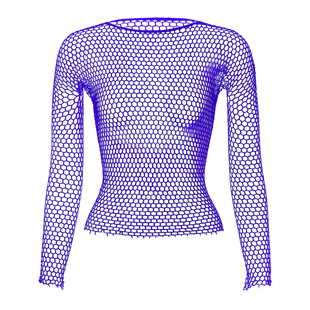 Men Elastic Sexy Fish Net Tops Long-Sleeved Sex Leaky Hip Shirt Hollow Mesh Underwear Sheer Undershirts Sissy Gay Tee Clubwear