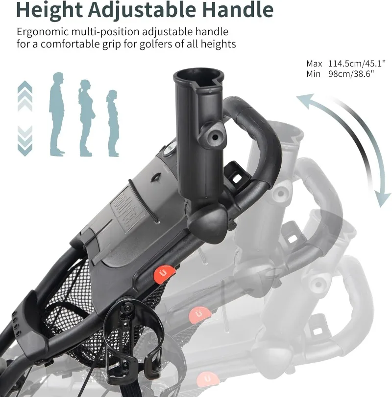 عربة دفع جولف ذات 4 عجلات - Caddycruiser إصدار واحد 8 عربة قابلة للطي بنقرة واحدة - عربة سحب خفيفة الوزن وصغيرة الحجم، سهلة الفتح #4