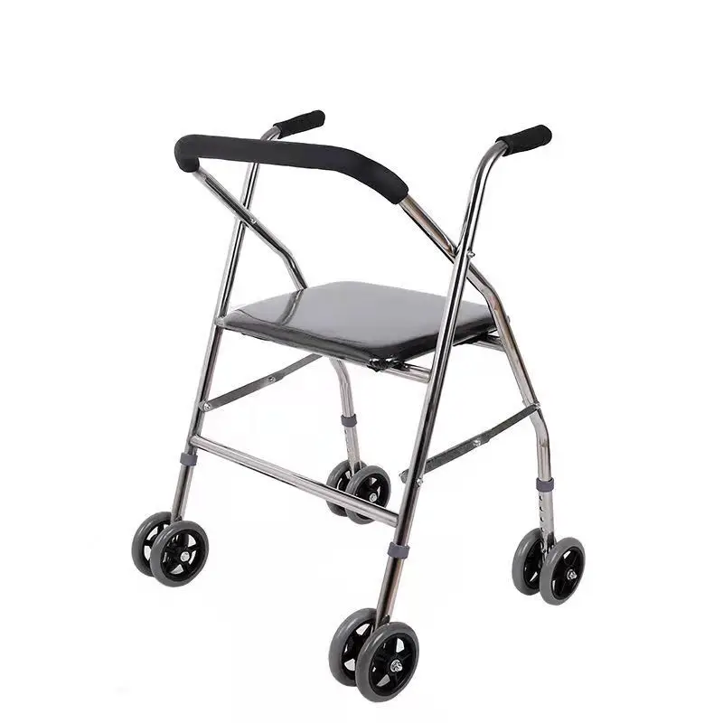 Elderly Push Walker Thick Cushion Seat Height Adjustable Sturdy Frame Comfortable Mobility Aid Durable Senior Walker