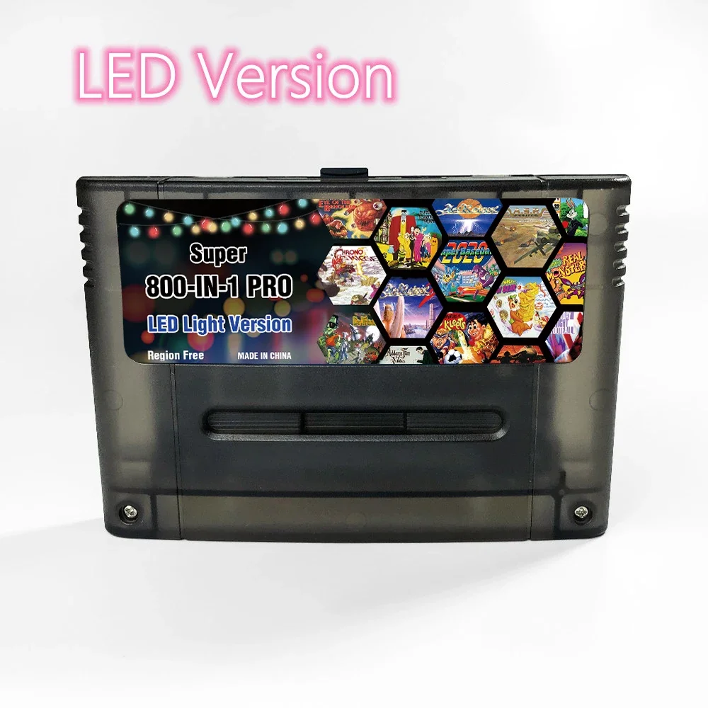 LED 800 in 1 Pro Light-versie Multi-Game-cartridge voor SNES/Super Famicom 16-Bit Retro Game Collection