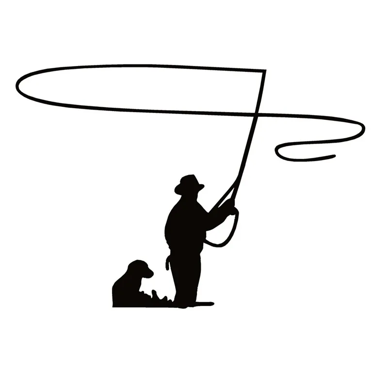 

Vinyl Decal Trout Fly Fisherman with Dog Fishing Car Sticker Waterproof Auto Decors on Bumper Rear Window 20x14 cm PVC KK
