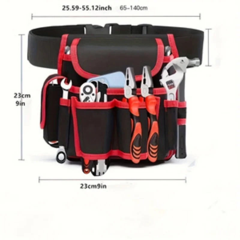 One-Piece Red, Blue, and Yellow Electrician's Bag Made of Oxford Cloth, Small Waist Bag, Electrician's Tool Bag for Men, Thickened Large Multifunctional Home Appliance Repair Waist Bag view 3