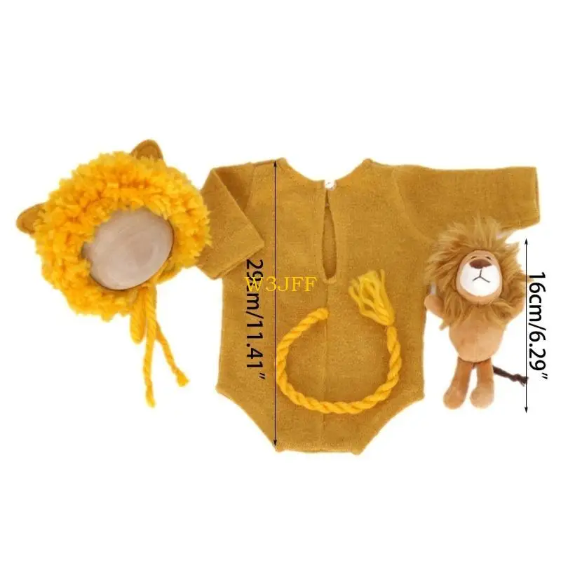 Bộ mũ liền quần hoạt hình W3JF Bộ áo liền quần cho trẻ sơ sinh mềm mại & thoáng khí kèm đạo cụ chụp ảnh Beanie