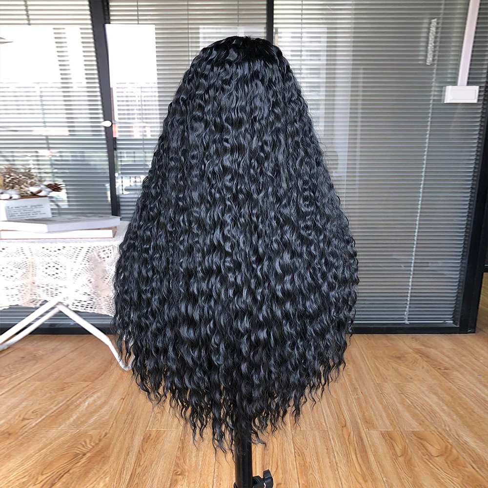 Black Long Curly Lace Front Wigs for Women Deep Wave Lace Front Wig 13x4 HD Lace Wig Synthetic Hair Pre Plucked with Baby Hair