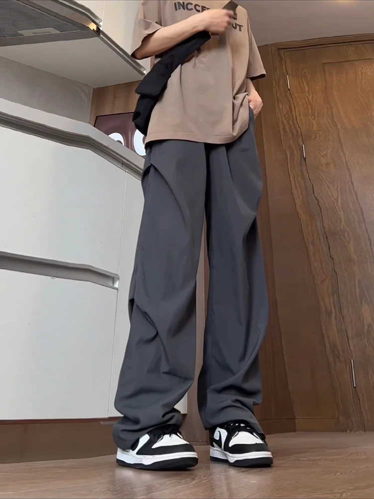 

Deep ey Ice Silk Qui Dry Pants Men's Summer Pleated Wide Leg Drapey Cargo Pants American Functional Workwear Paratrooper ...