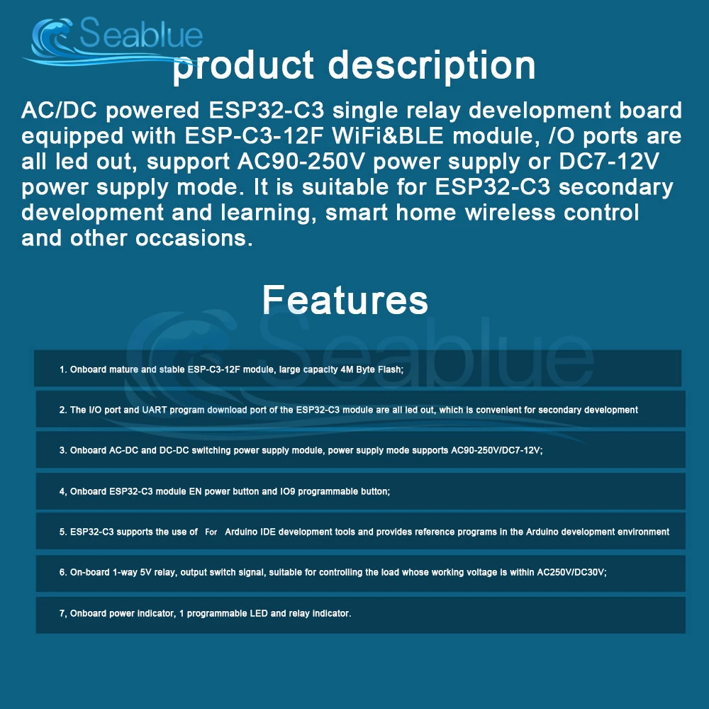 AC 90-250V/DC 7-12V Power Supply WIFI Bluetooth BLE 1 Channel Relay Module ESP32-C3/ESP-C3-12F Development Board