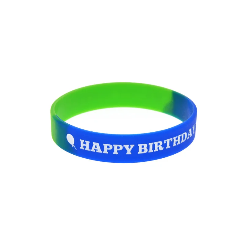 1 PC Happy Birthday Silicone Rubber Wristband Youth Size Subsection Color