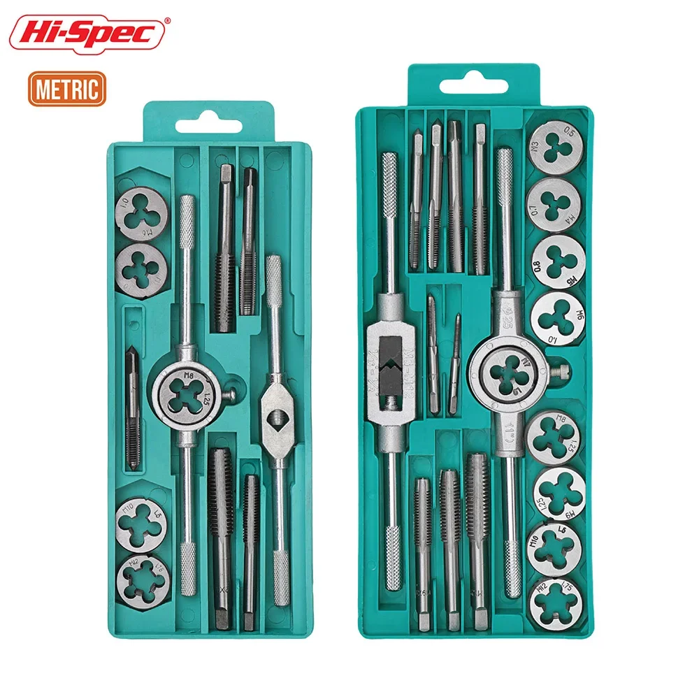 hi-spec-12-20pc-multifunction-tap-and-die-set-hand-screw-m3-12-metric-screw-thread-plugs-taps-straight-taper-tapping-thread-tool