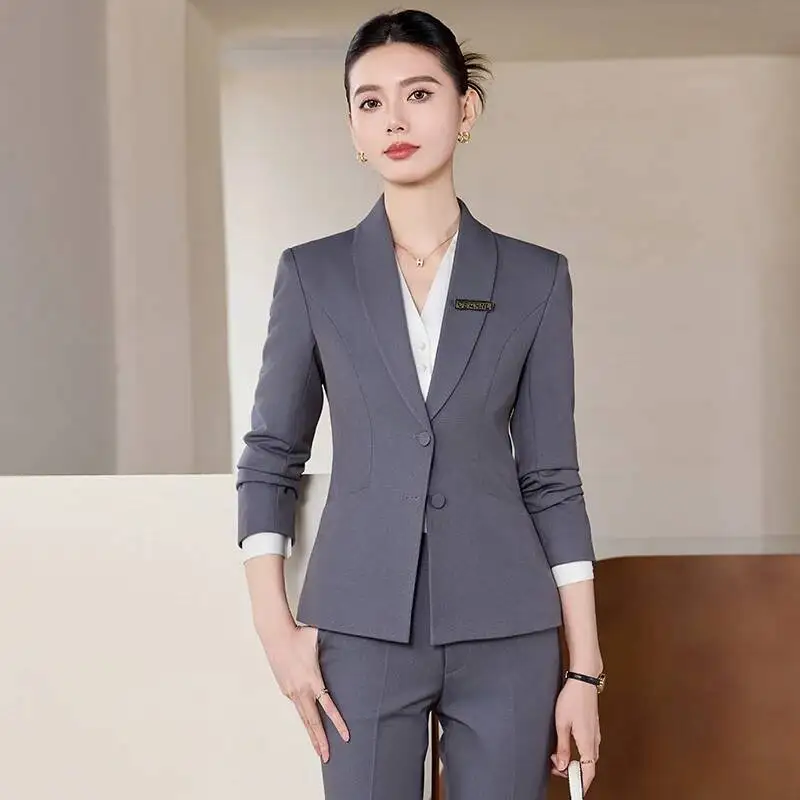 

High Quality Fabric Formal Pantsuits Autumn Winter for Business Women Professional with Pants and Jackets Coat Blazers Set