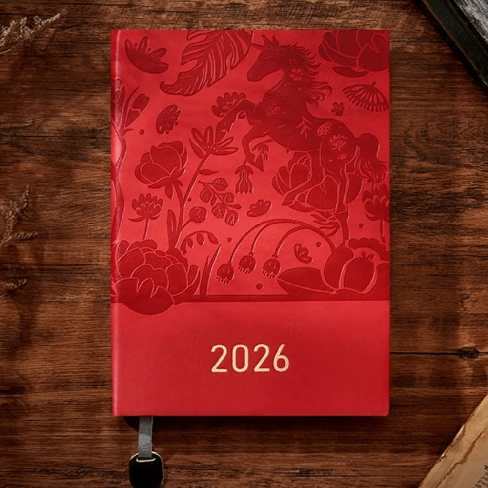 PU Leather Year of Horse Notebook Thickened Stationary Office Journal Diary Notepad Portable Wear-resistant Class lined NoteBook