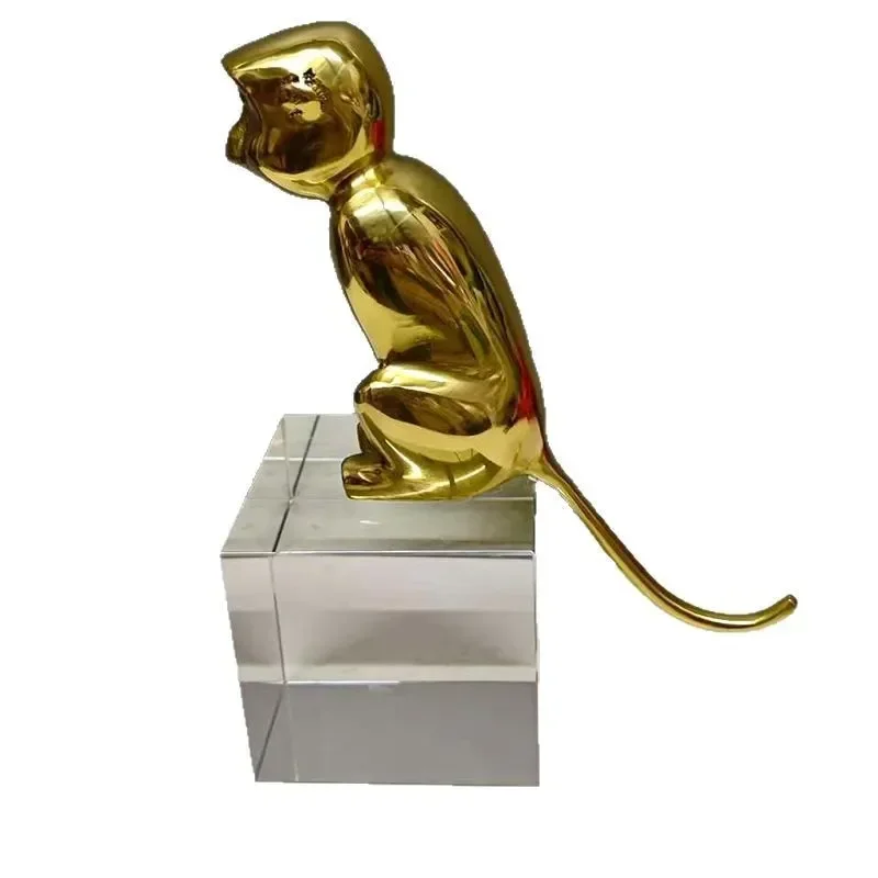 Modern Light Luxury Simple Decorative Ornament Copper Color Black Crystal Monkey Cute Exquisite Model Room Soft Decoration