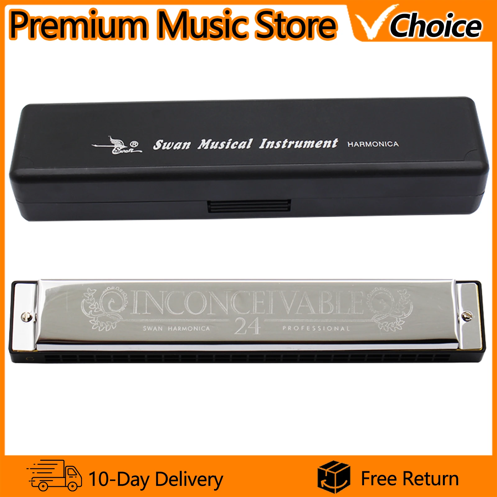 

SWAN Harmonica 24 Holes C/D Key Harmonica Octave-Tuned Metal Mouth Organ Beginners Playing Harmonica Woodwind Instruments