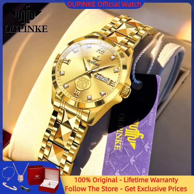 

OUPINKE 3305 All Gold Watch Brand Women Automatic Mechanical Watch Luxury Genuine Gold Diamond Tungsten Steel Gold Wealth Watch