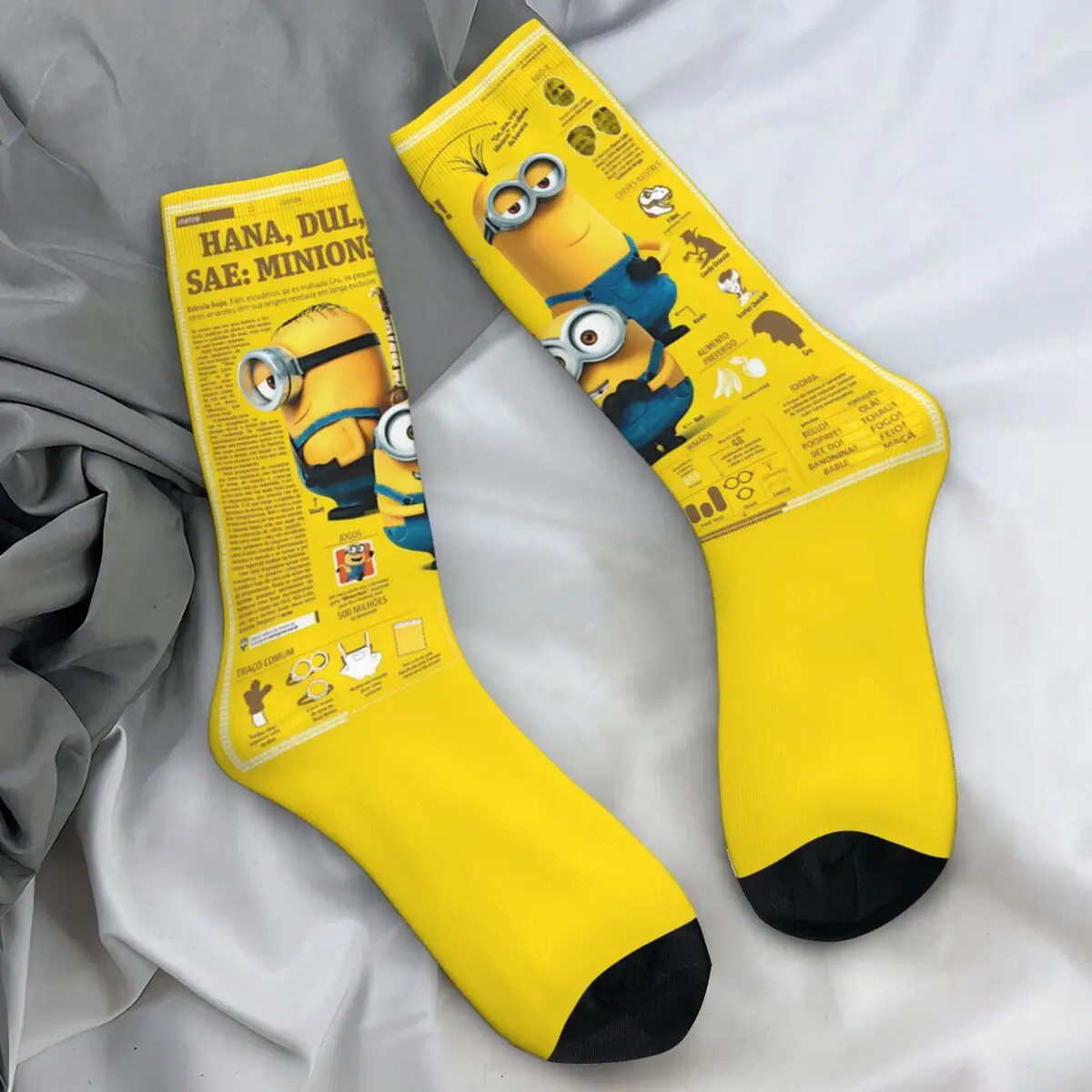 Men Socks Cute Minions Cartoon Yellow Big Eyes Stockings Autumn Funny Breathable Socks Design Outdoor Anti Bacterial Socks