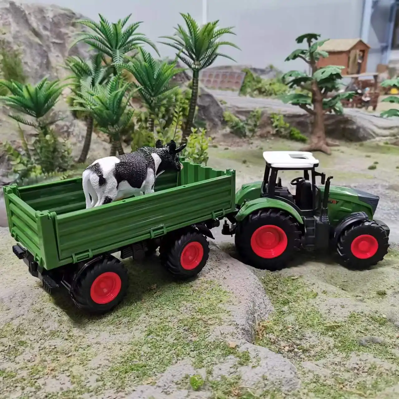 16.5 Inches Large Farm Tractor Toys with trailer and Animal Figurines,Realistic Farm Tractor Set For Christmas Birthday Gift