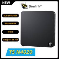 Beelink T5 Mini PC Intel Celeron N4020 CPU LPDDR4 4GB eMMC 64GB 4K 1000M RJ45 LAN Wifi5 BT5.0 2*HD 3*USB3.0  Mini Computer