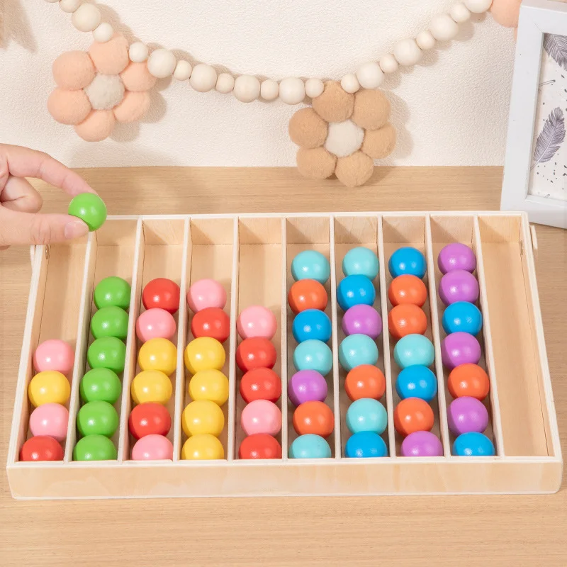 Drewniane zabawki edukacyjne Montessori dla dzieci, kolorowe kulki do sortowania, dopasowywania, gra logiczna, trening umiejętności motorycznych, gra stołowa dla dzieci.