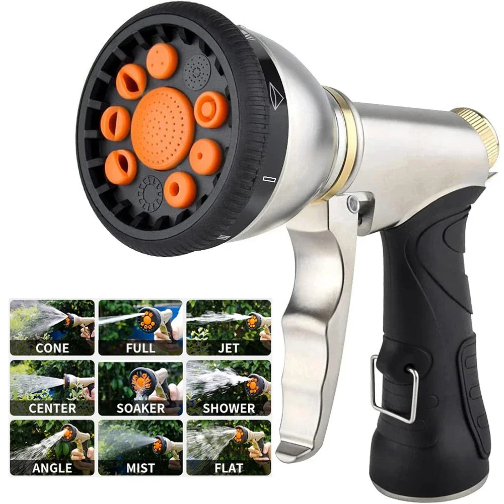 

Garden Hose Nozzles 9 Adjustable Patterns Hose Spray Nozzle Heavy Duty Metal Hose Nozzle Spray Slip Resistant Water Sprayer