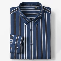 Men's Elegant  Striped Iron-Free Long Sleeve Dress Shirts - Breathable, Stretchy Casual Button Up Shirt For Formal Occasions