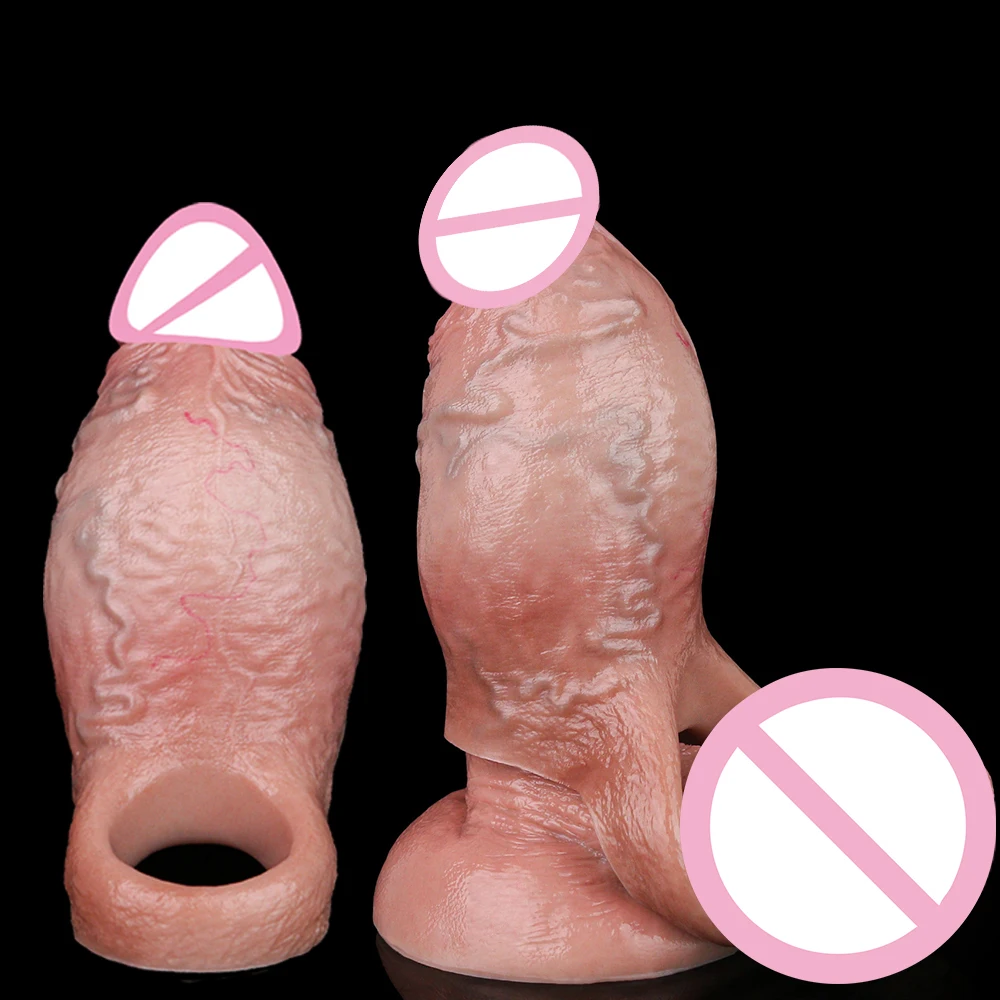 YOCY Realistic Hollow Penis Sleeve Male Delayed Ejaculation Ring Liquid Silicone Sex Toys For Men Dick Extension Cock Thickening