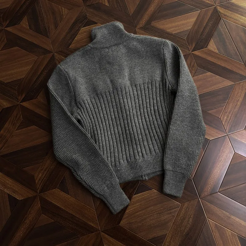 

Thi зимний кардиган, свитер на молнии с высоким воротником длиной до плеч, мужская теплая глубокая трикотажная верхняя одежда, повседневная американская одежда