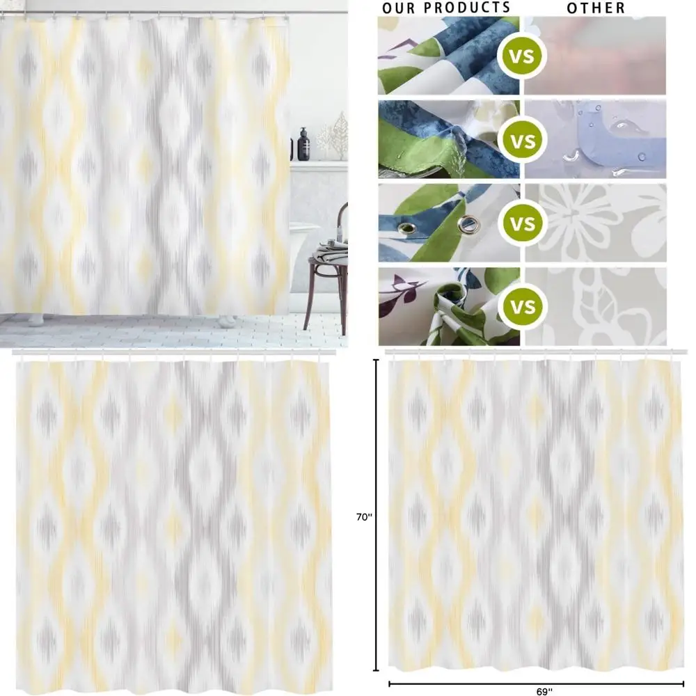 

серо-желтая абстрактная занавеска для душа, нарисованная вручную цепочка, тканевый набор для декора ванной комнаты