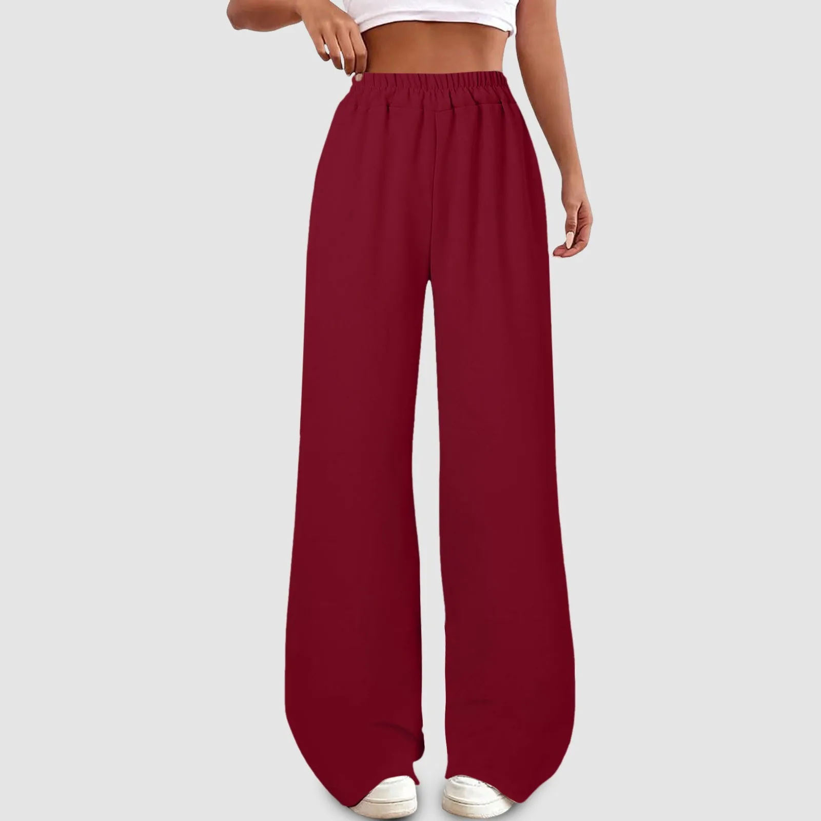 Women Casual Wide Leg Joggers Sweatpants Solid Color Drawstring High Waist Trousers Lounge Pants Women