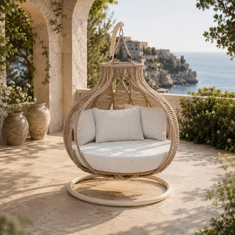 Outdoor Garden Swing Chair Weather Resistant Egg Rattan Hanging Chairs Patio Swings for Hotel, Villa & Resort Projects