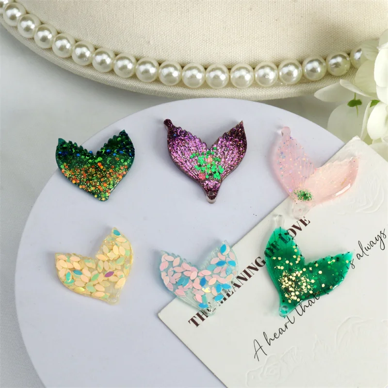 New arrived 40pcs/lot color pattern print cartoon fish tails shape acrylic beads diy jewelry garment hair accessory