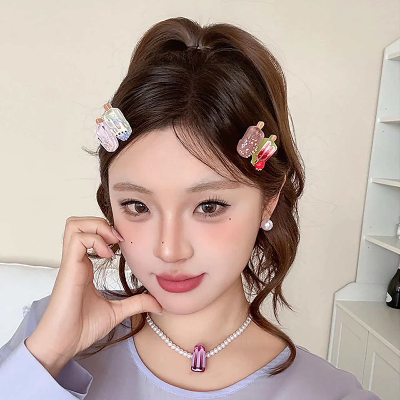 กิ๊บติดผมรูปไอศกรีมน่ารัก 5 ชิ้น/ชุด สำหรับเด็ก ลายการ์ตูน มินิบาร์เร็ตต์ กิ๊บติดผมตลกๆ สำหรับเด็ก อุปกรณ์เสริมผมเด็ก