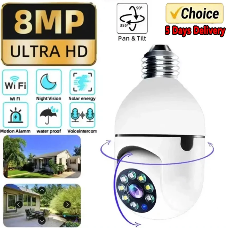 E27 Bulb Wifi Surveillance Camera Wireless Night Vision HD Automatic Human Tracking Security Baby Monitor Zoom Full Color Video