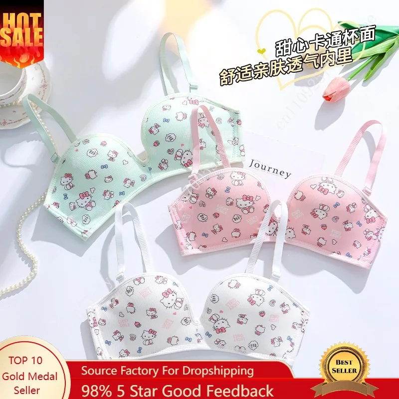 

Sanrio Girls Push Up Bra Wire Free Breathable Comfortable Seamless Underwear for Students