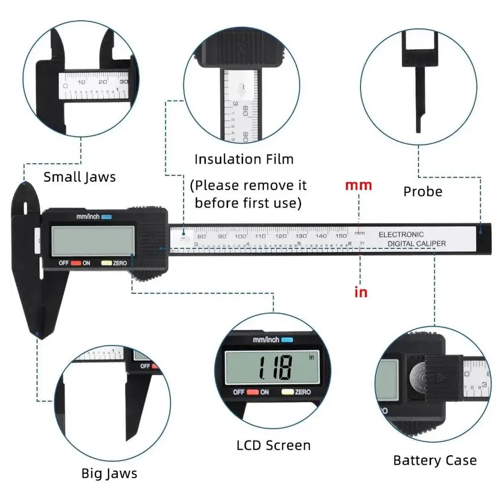 Digital Display Vernier Calipers 6 Inch Electronic Vernier Caliper Micrometer Digital Ruler Measuring Tool 150mm Digital Caliper