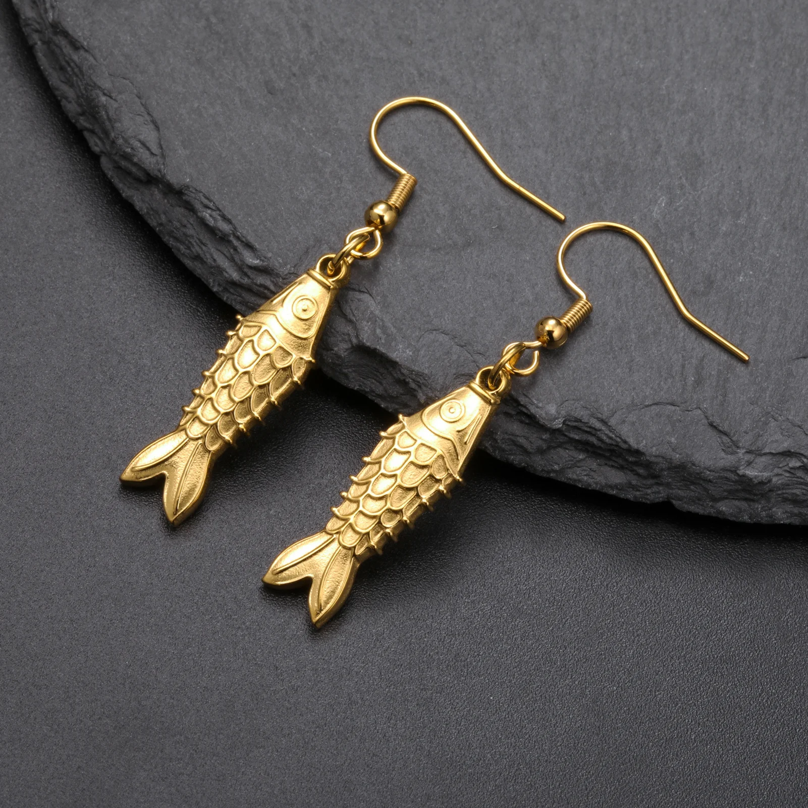 Skyrim Women\'s Fish Drop Earrings Stainless Steel Gold Color Non Fading Earring Trendy Party Jewelry Birthday Gift Wholesale