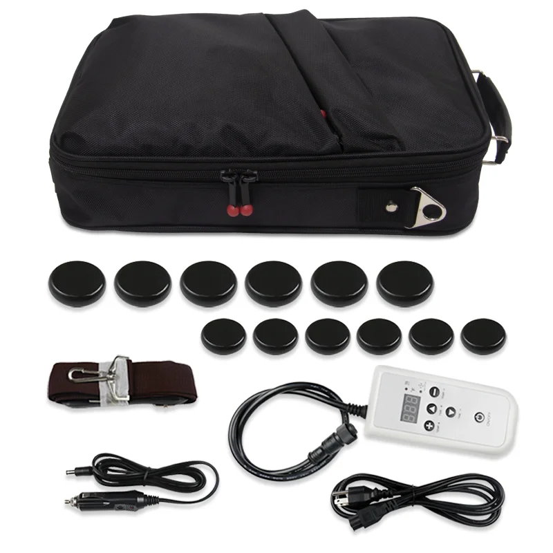 Portable Hot Stones Warmer Set Spa Body Massager Massage Digital Electric Heater Kit with 16 Basalt Stones