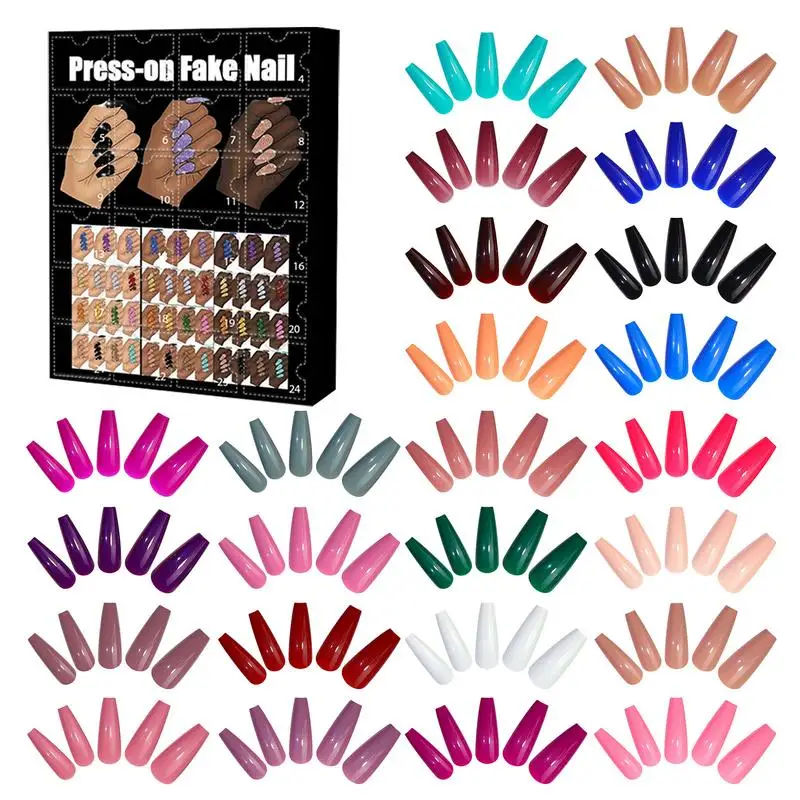 Calendario de cuenta regresiva de Uñas postizas, calendario de adviento de Navidad, creativo, multifuncional, 24 días