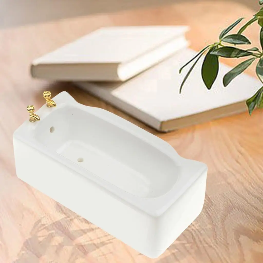 

1/12 Ceramic White Square Bathroom Dollhouse MIni Bath Tub Home Decor Accessory