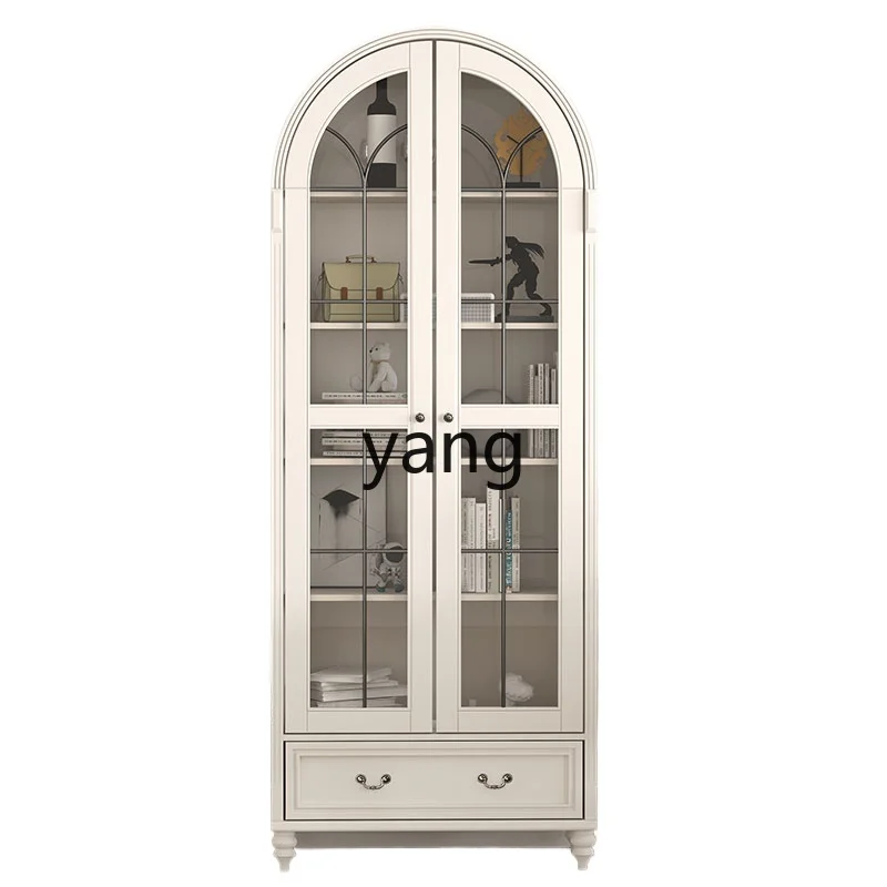 

Yjq Solid Wood Arched Vintage Glass Door with Door Dust-Proof Bookcase Customized Wine Cabinet Storage