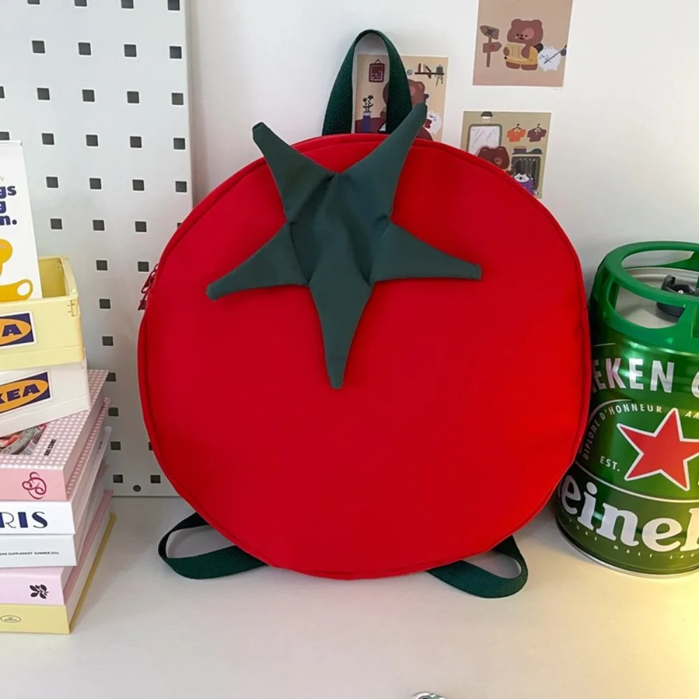 Creative Cute Tomato Backpack Lightweight Casual Large Capacity Backpack Waterproof Zipper Student Schoolbag Teenagers