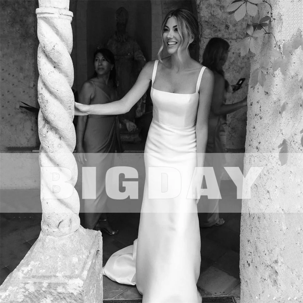 Elegant Mermaid Wedding Dresses Women Spaghetti Straps Square Collar Simple Bridal Gown Sweep Train Vestidos De Noiva Customized