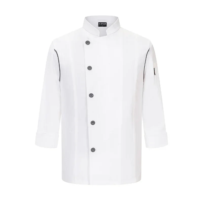 Abrigo de Chef de un solo pecho, uniforme de trabajo de restaurante, chaqueta de servicio de comida transpirable de manga larga, ropa de cocina para panadero de pasteles, Tops