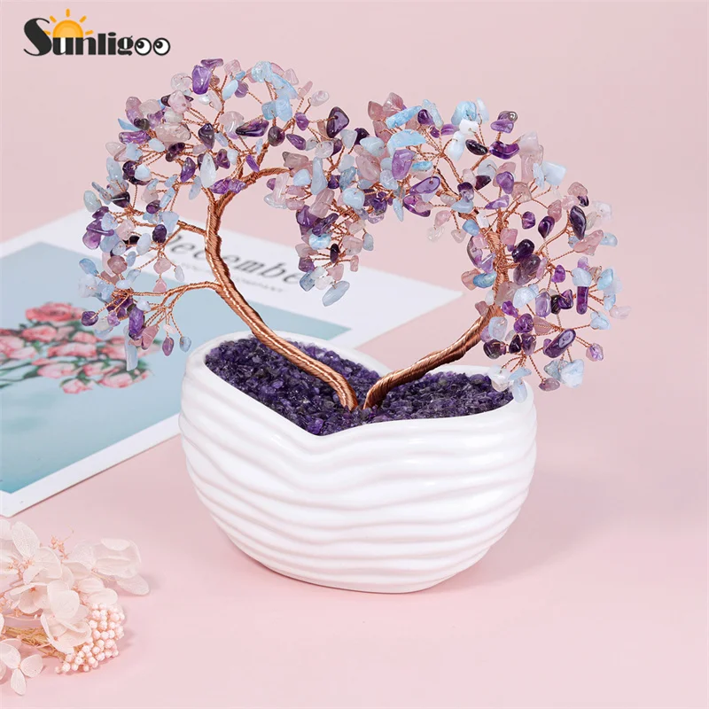 

Sunligoo Heart Crystal Tree Healing Gemstone Bonsai Ornament for Wedding Ceremony Reiki Balancing Energy Meditation Trees Decor