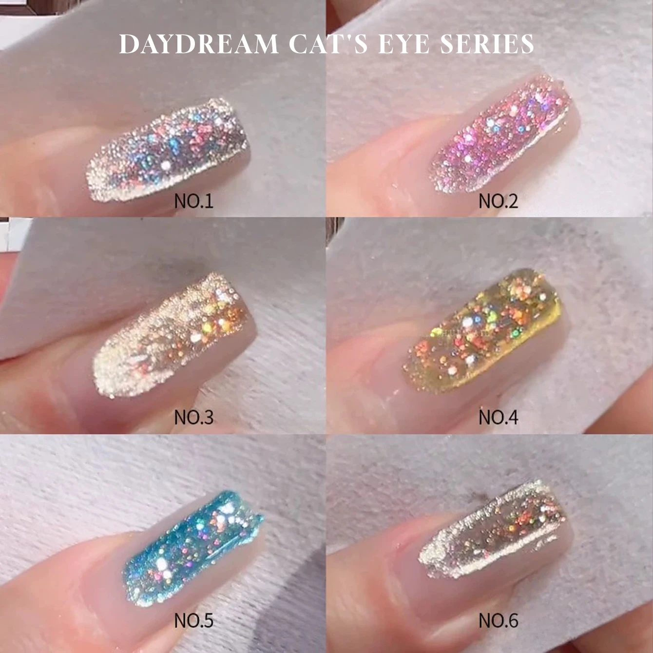 MIANEL 1 Stück Daydream Opal Katzenauge Gel-Nagellack Strobe Whitening Pailletten Katzenauge Nagelkunst Weiß Rosa Blau Gold Nagellack