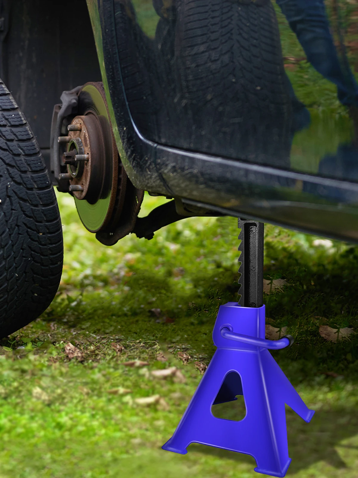 BRIEFNESS 2x 3 tonnes supports d'essieu cric de sol support de levage de réparation de sécurité robuste pour voiture caravane RV, hauteur réglable 29-43 cm