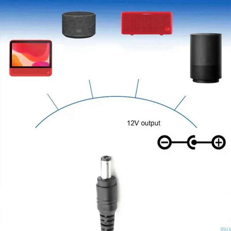 R91A QC3.0 USB-A para DC5.5X2.5mm Conversor 12V 9V Linha impulso USB carregamento para roteador WiFi, alto-falante,
